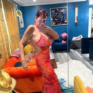 Vibrant Red Lace Satin Sleepwear